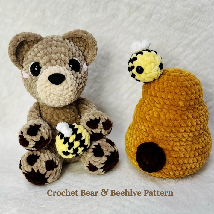 Crochet Bear & Beehive Pattern - Low Sew Amigurumi