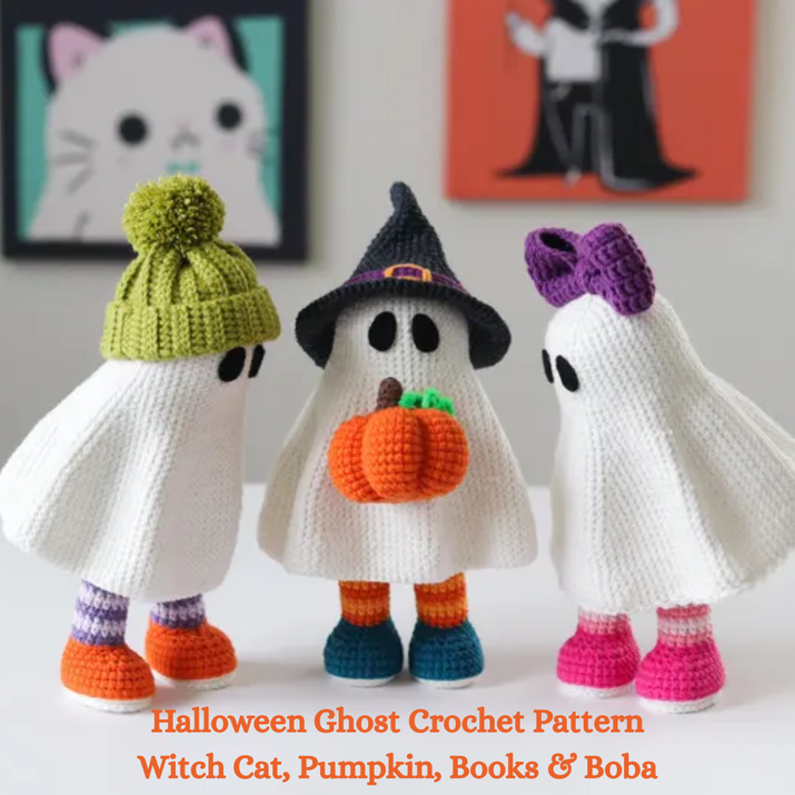Halloween Ghost Crochet Pattern PDF – 4 in 1 Spooky Amigurumi Tutorial
