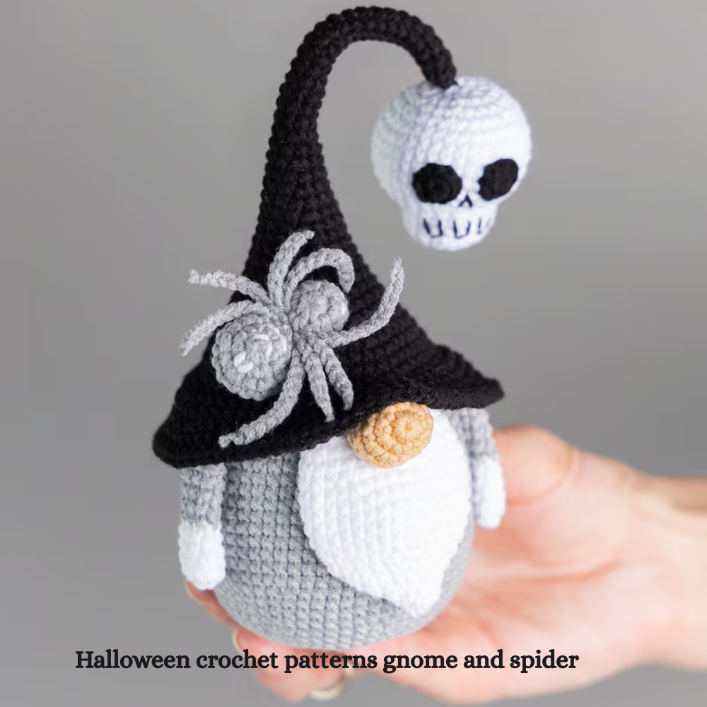 Halloween Gnome and skull crochet pattern, Crochet skeleton,