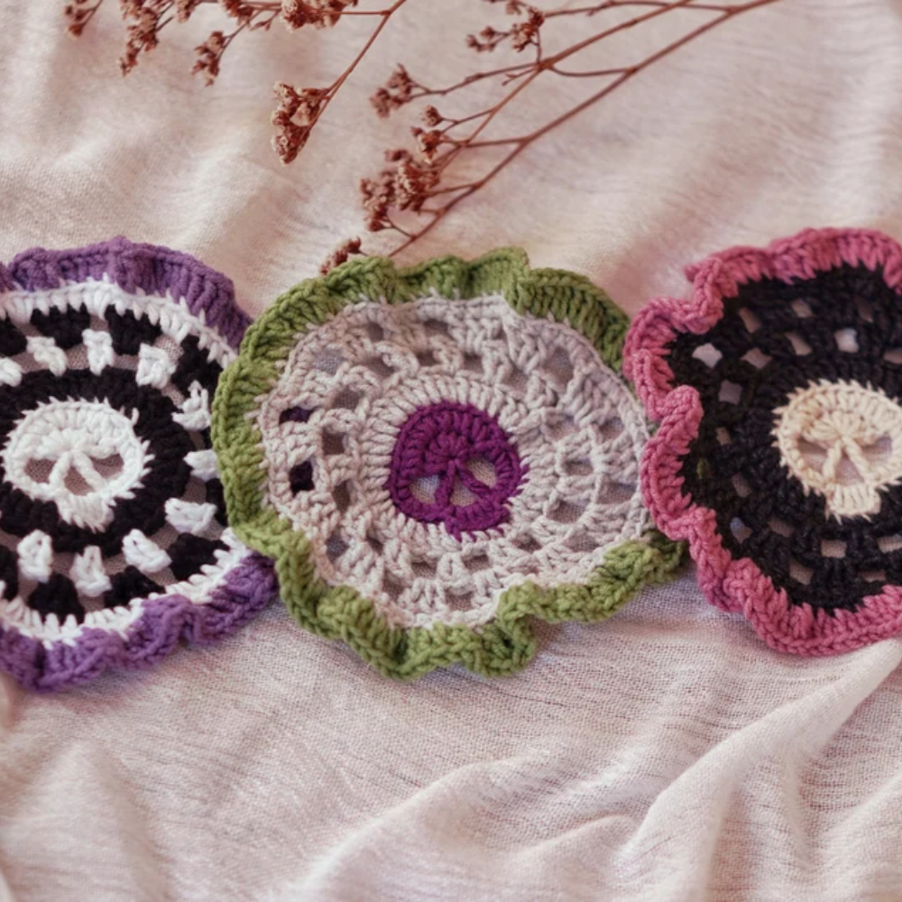 Halloween Decor, crochet coasters Brainy Skull Coaster set Crochet Pattern