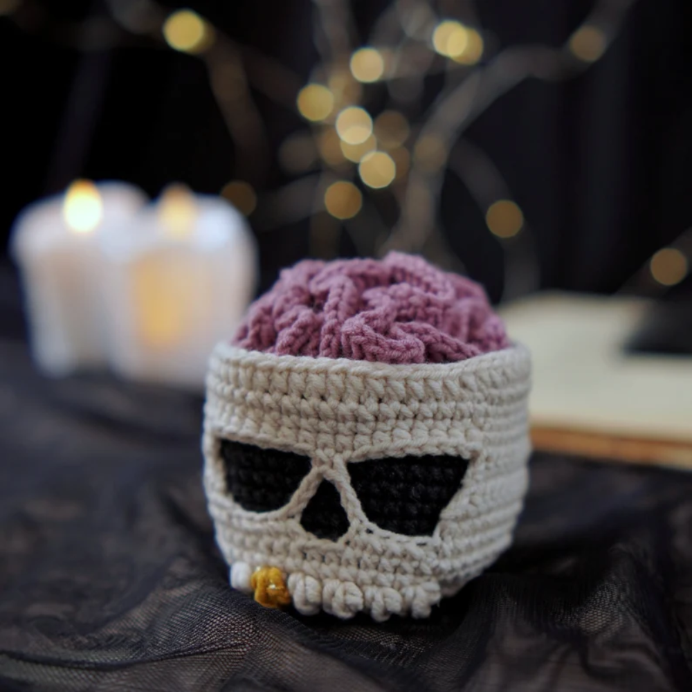 Halloween Decor, crochet coasters Brainy Skull Coaster set Crochet Pattern