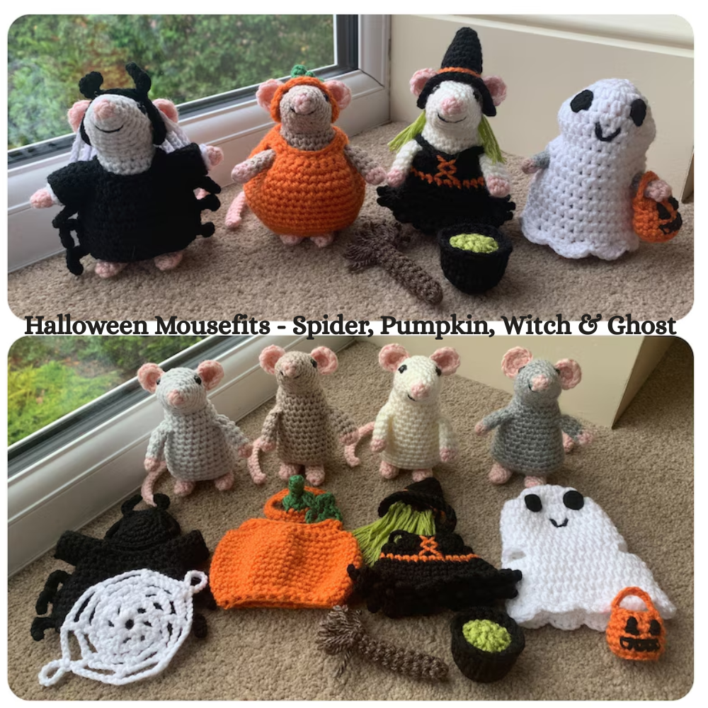 Halloween Mousefits - Spider, Pumpkin, Witch & Ghost Crochet Pattern